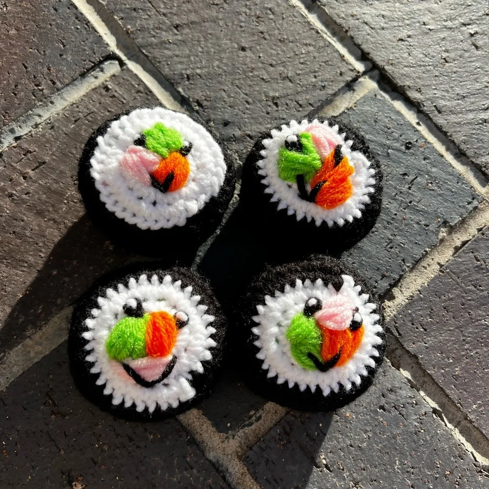Hand Crocheted Set of 4 Happy Little Sushi Rolls Plushies! - Picture 9 of 15